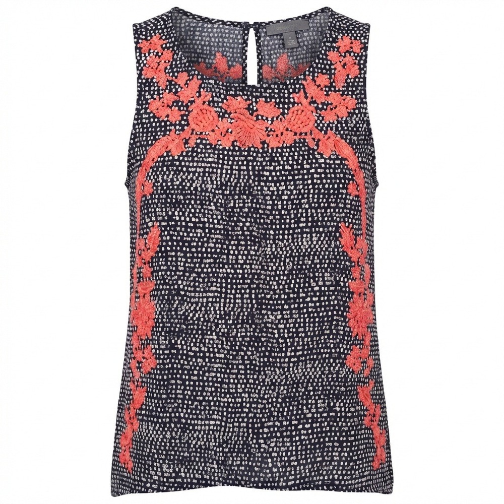 THML Deanna Boho Office Dot Print Embroidered Sleeveless Top SP Small Petite